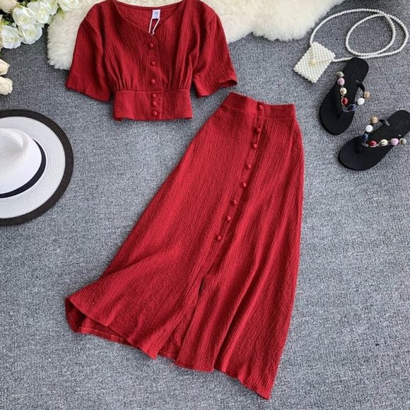 Vintage Givenchy skirt / sweater set RED small xs - Picture 1 of 16